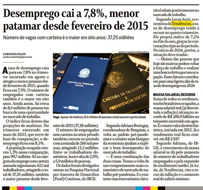 Desemprego cai a 7,8%, menor patamar desde fevereiro de 2015 - O Globo