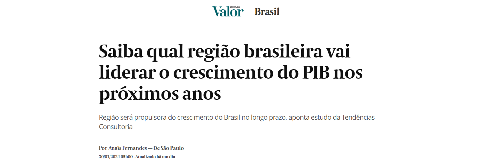 Saiba qual região brasileira vai liderar o crescimento do PIB nos próximos anos - Valor Econômico