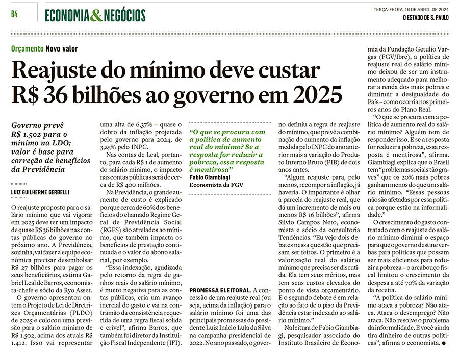 Reajuste do salário mínimo deve custar cerca de R$ 36 bilhões para o governo em 2025 - Estadão